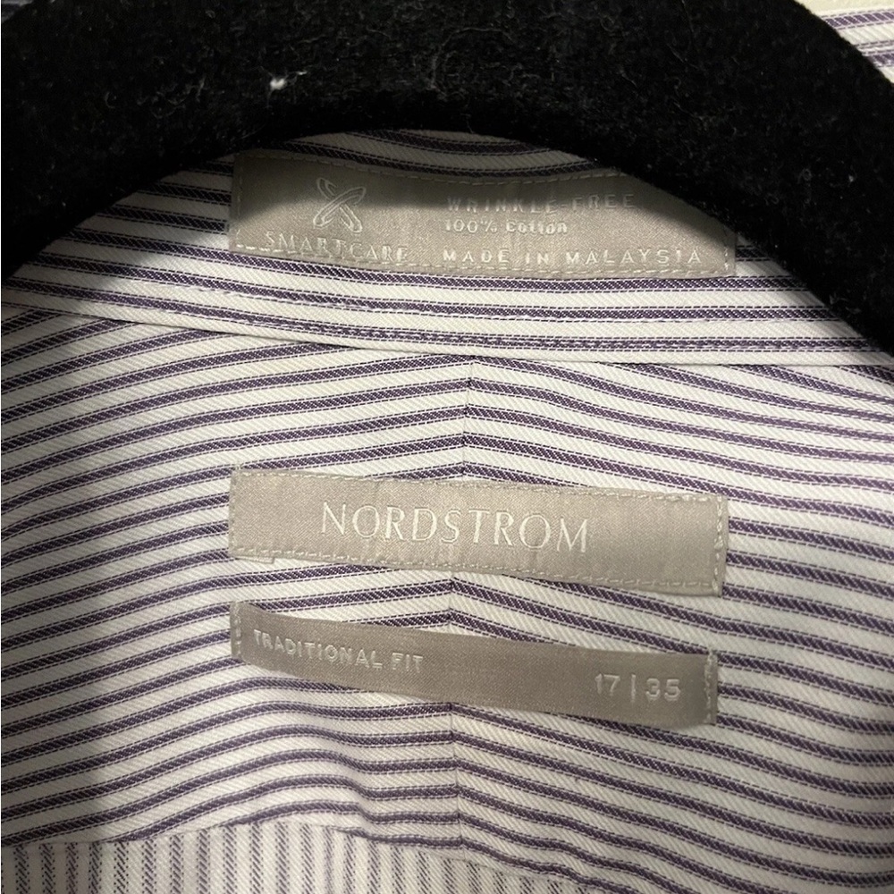 Nordstrom Smartcare Mens Tradional Fit Purple Stripe Wrinkle-Free Shirt 17/35 - Picture 3 of 6